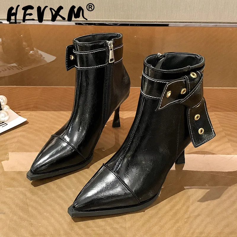 

Pointy Ankle Boots Female 2022 Autumn and Winter New Temperament Net Red Thin Boots Belt Buckle Bow Stiletto Boots