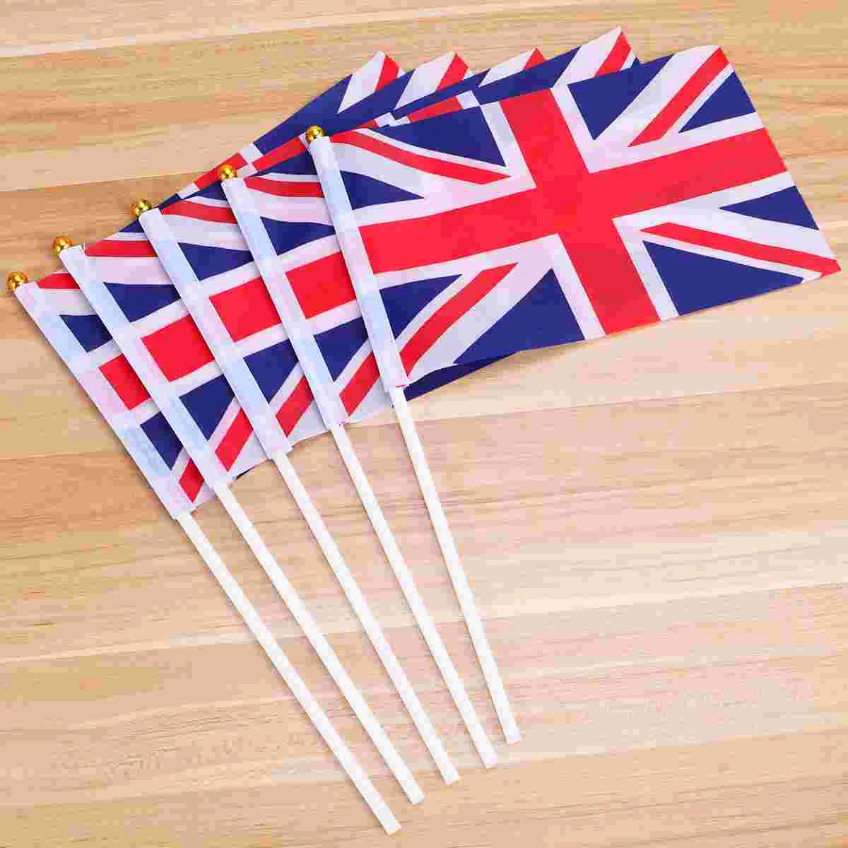 

100Pcs Union Jack Hand Held Flag UK Royal Great Britain Hand Waving Flag for International, Festival Party, Sports Clubs