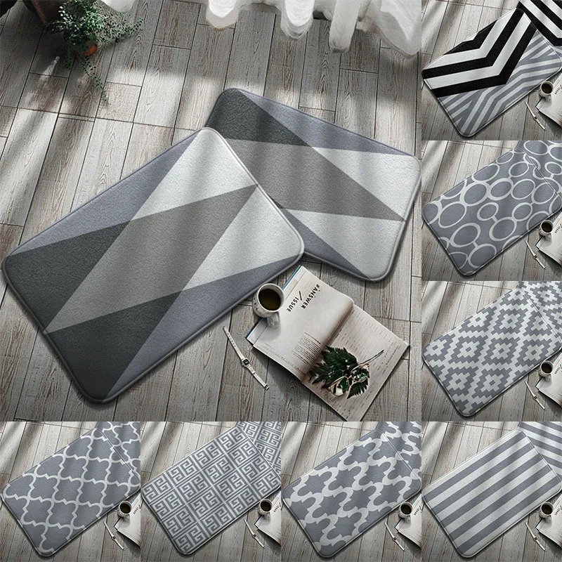 

Grey Geometric Striped Decorative Doormat 40*60cm Kitchen Living Room Small Carpet Bathroom Anti-Slip Floor Mat Indoor Soft Rug