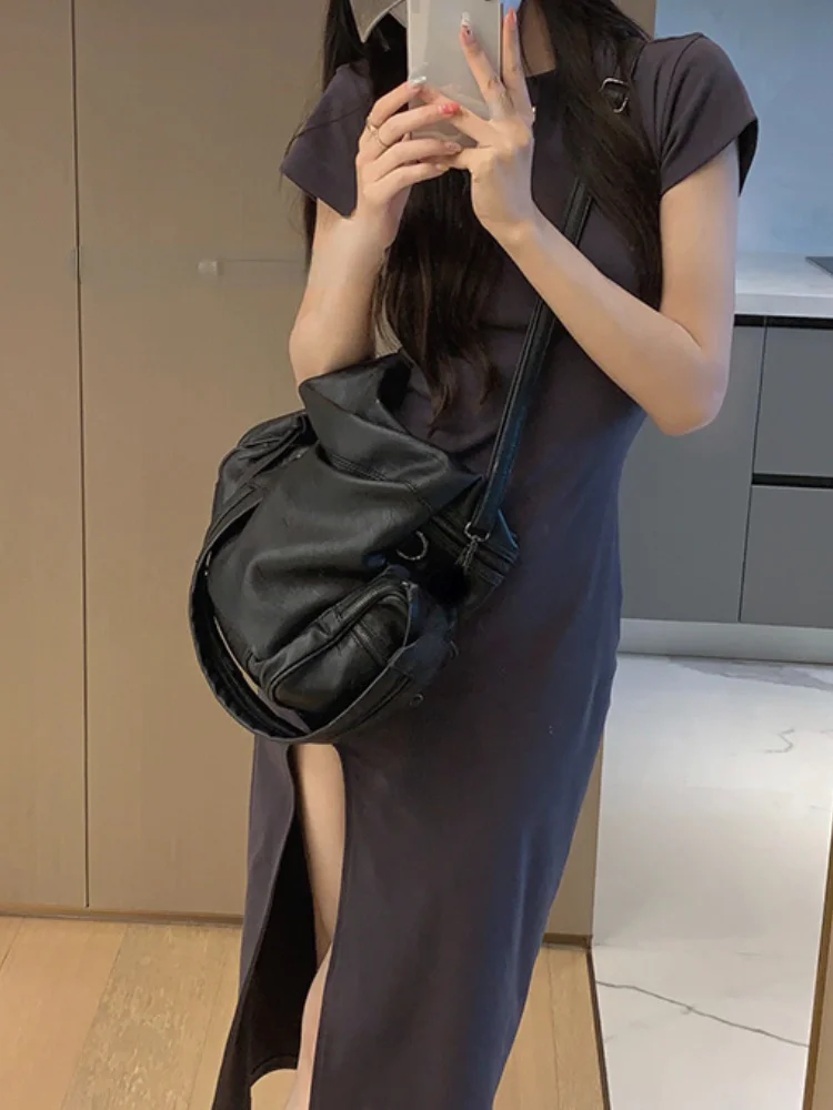 

Однотонное Повседневное платье idi для офиса, женское базовое корейское модное платье, сексуальное платье с коротким рукавом, Woan