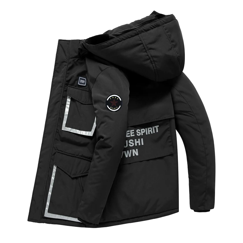 Didiboer Men's Thickened Parkas Casual Windproof Hooded Jacket Men Parker Coat Winter Warm Zipper Coat Padded Overcoat for Men