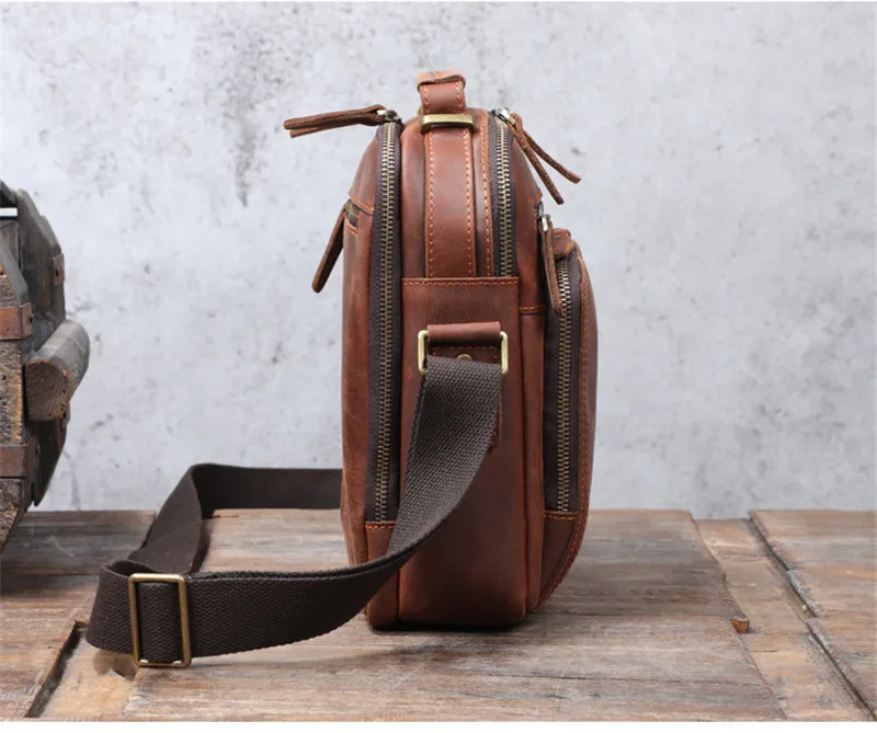 Vintage crazy horse cowhide men's work handbag outdoor business luxury high quality genuine leather shoulder crossbody bag