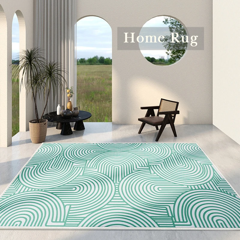 

Nordic Retro Style Living Room Rug Large White Crystal Velvet Rug Abstract Geometric Line Floor Mat Home Carpet Bedroom Decor