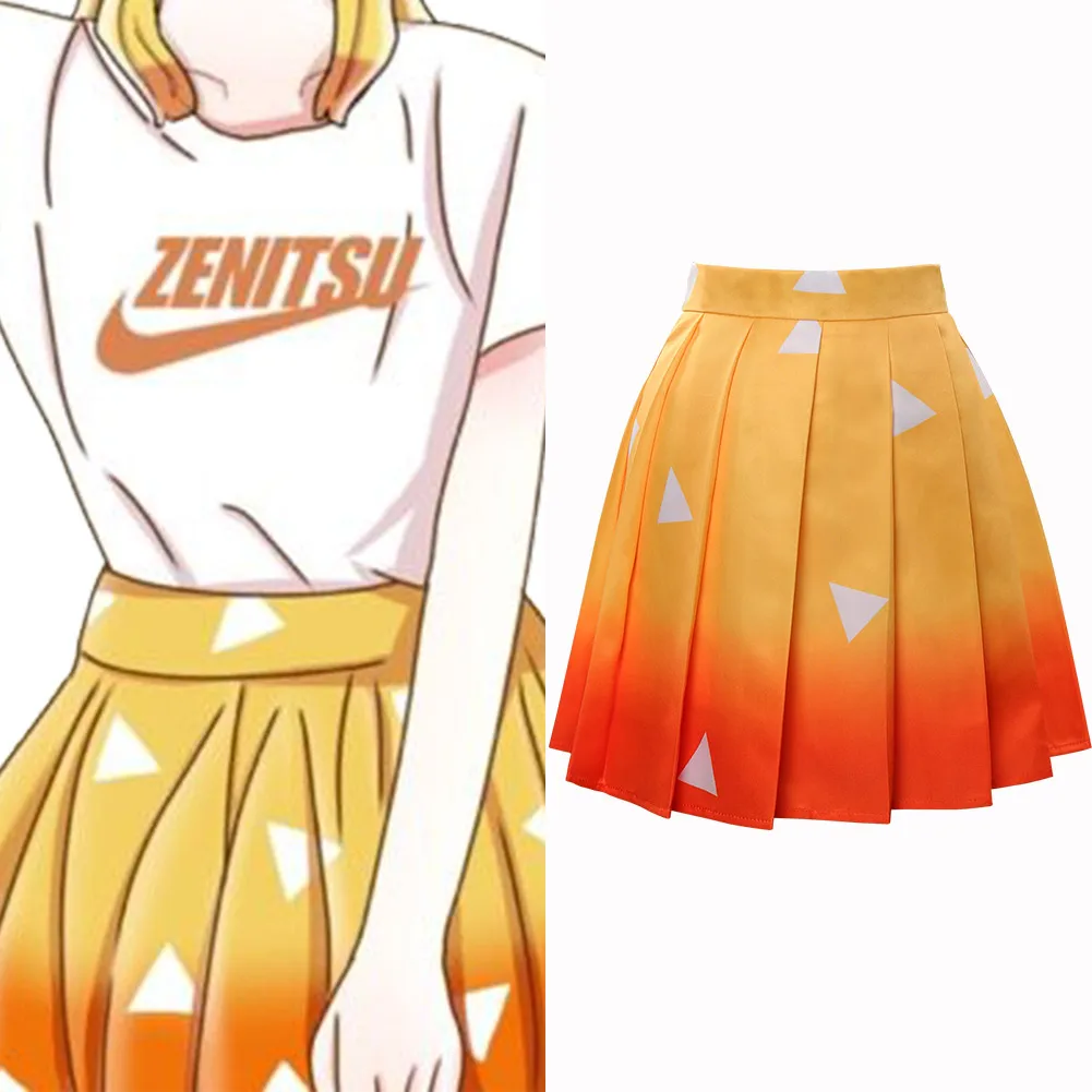 

Demon Slayer Agatsuma Zenitsu Cosplay Costume Pleated Skirt Halloween Carnival Suit