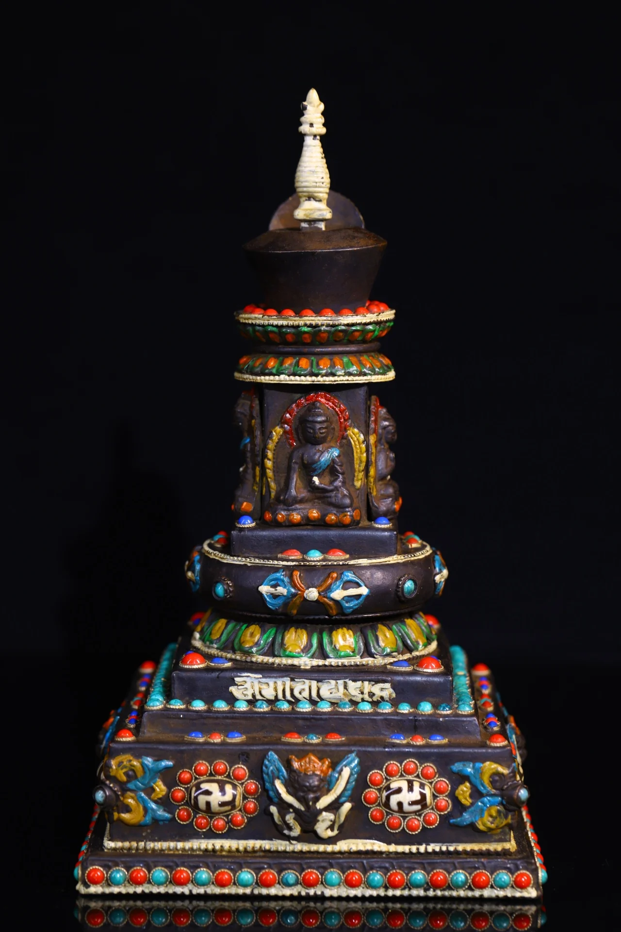 

9"Tibetan Temple Old Bronze Tracing pagoda stupa Buddha Buddhist niche Buddhist scriptures Amulet Dharma worship hall Town House