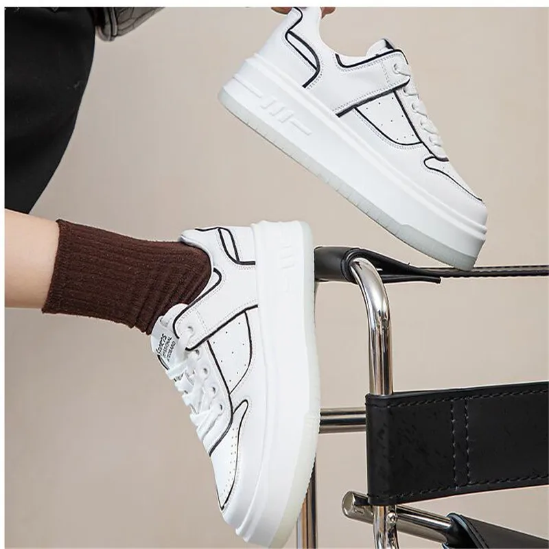 

2023 Casual Shoes Women Thick Bottom Platform Sneakers 5cm Black White Shoes Flats Lace Up Chunky Canvas Sneakers 34-42
