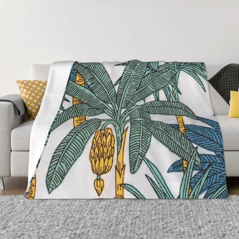

Одеяло с пальмами, бананами, тропическими растениями, флисовой подкладкой