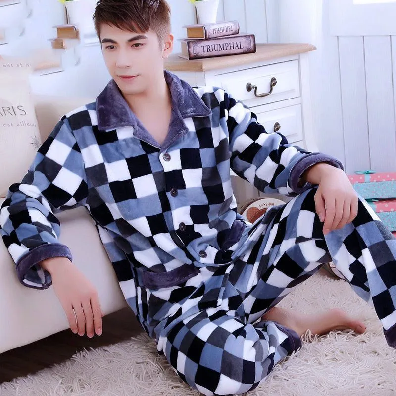 Winter Pajamas Set Casual Sleepwear For Man Soft Flannel Warm Pyjama Men's 2022 Fashion Sexy Leopard Homewear Clothes Big Size