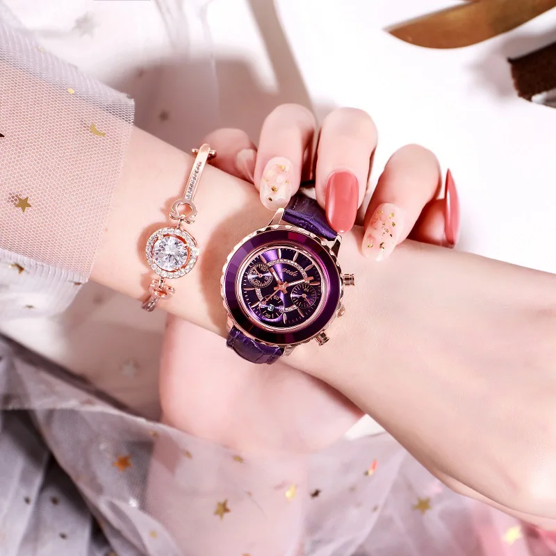 Women's Fake Three-Eye Watch Casual Fashion Student Single Calendar Watch Quartz Watch