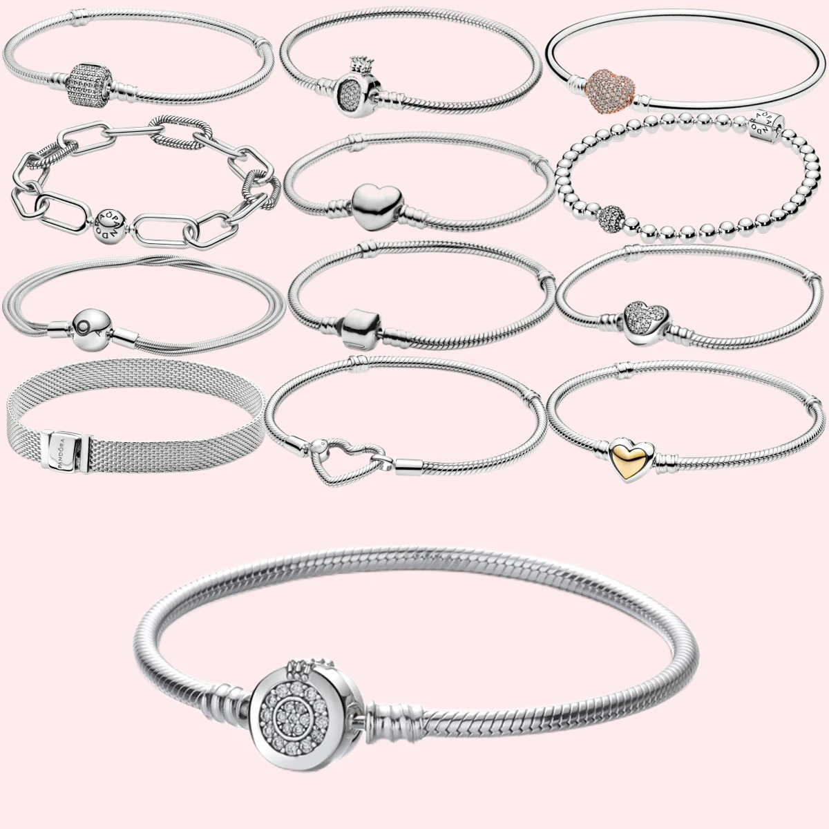 

2023 Hot selling women's sterling silver bracelet original Pandora 925 Charm DIY beaded jewelry Serpentine gift bracelet