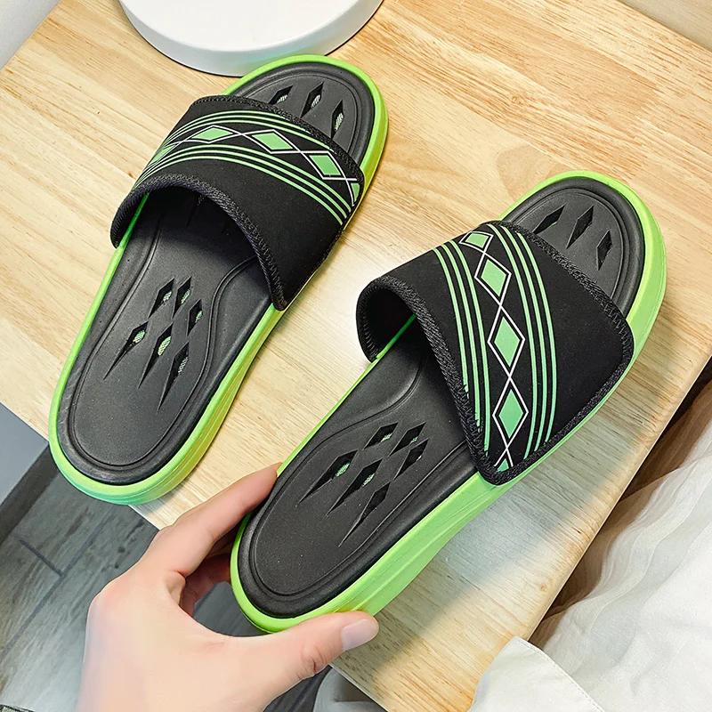 

Fashion Home Slippers for Men Slip on Flats Hotel Outdoor Floor Flat Shoes Female Slides Summer Non-slip Family Bathroom Sandals