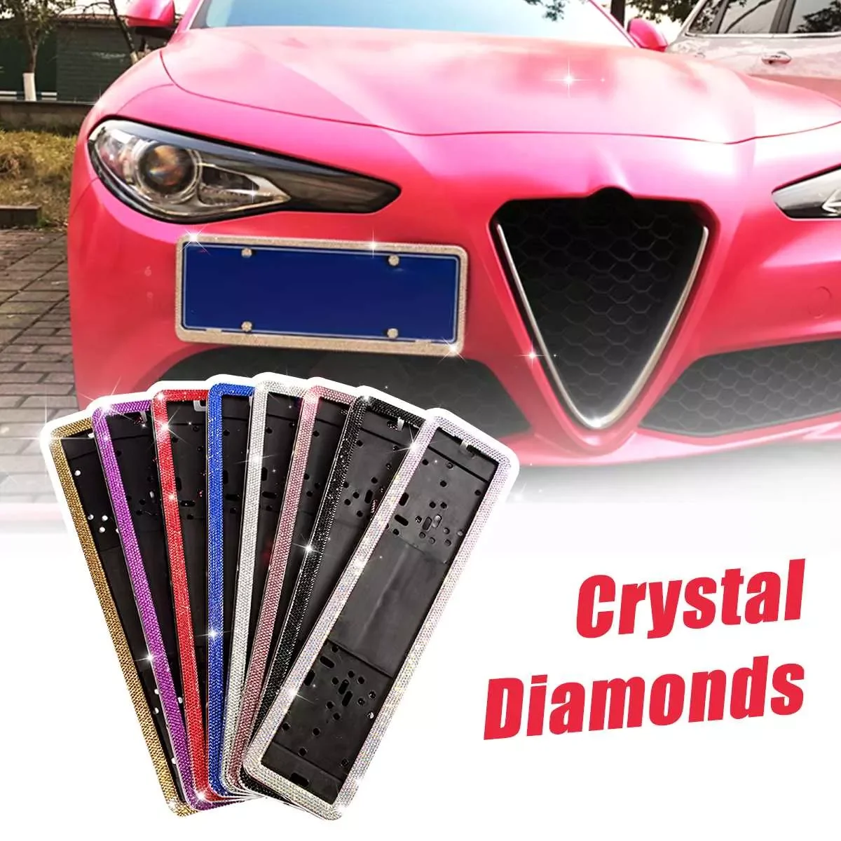 

Рамка для номерного знака Европейского автомобиля, кристальная рамка для номерного знака, роскошная Универсальная рамка Стразы для номерн...