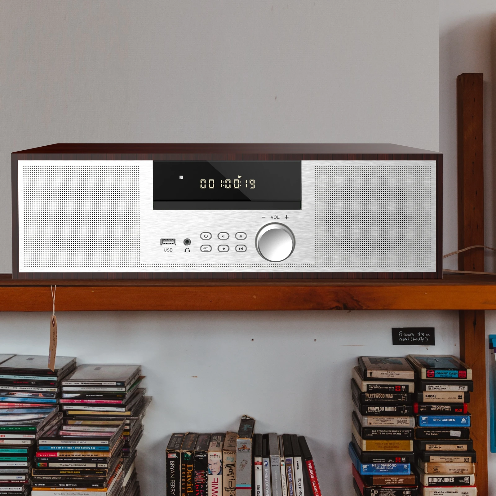 Фото Компактная Hi-Fi система: портативный CD-плеер с FM-радио, беспроводным USB, MP3, AUX-входом, стереодинамиками и пультом дистанционного управления №3