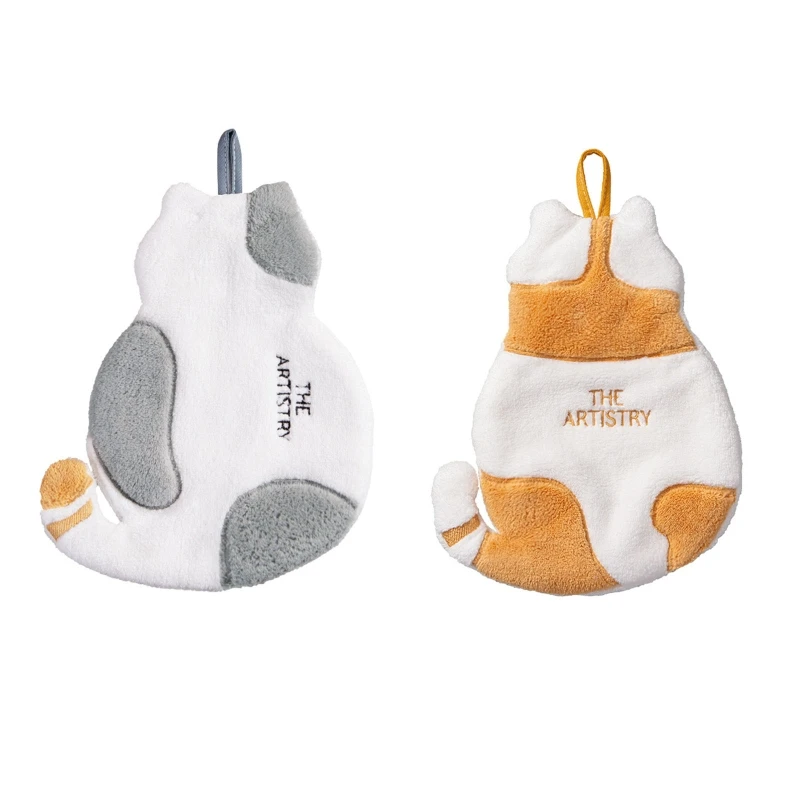 

Милый котенок R7RC, ручные полотенца для малышей с подвесной петлей, полотенца для рук из кораллового флиса для ванной, кухни, дома