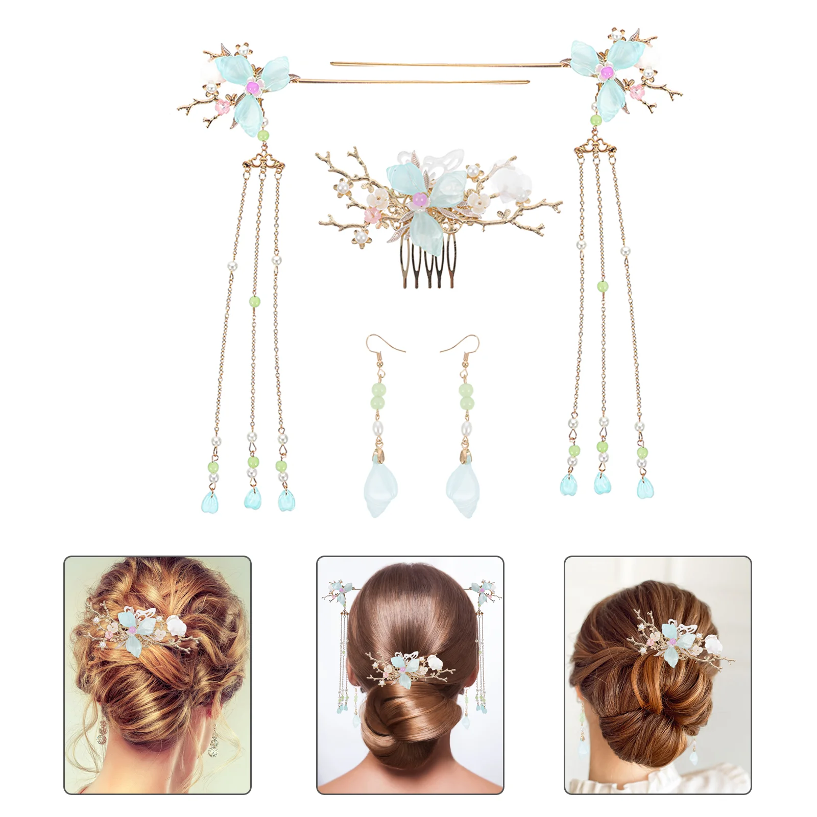

5Pcs Hair Stick Chinese Style Bridal Hair Comb Hair Accessory Tassel Hair Fork