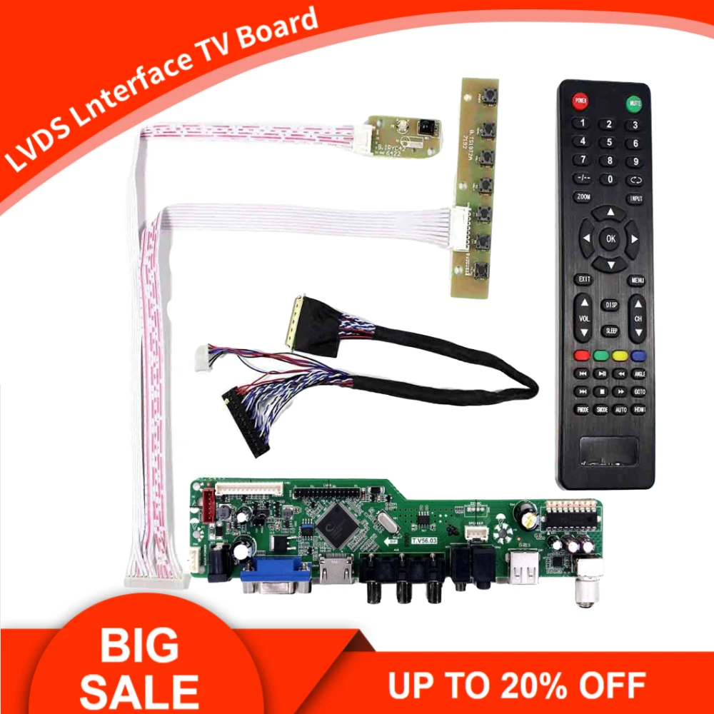

New TV56 Kit for B173HW01 V0/V1/V2/V3/V4V5 B173HW02 V0/V1 TV+HDMI+VGA+AV+USB LCD LED Screen Controller Board Driver