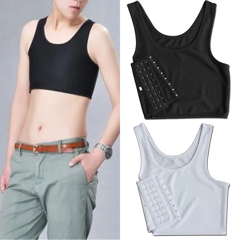 Comfy Women Lady Solid Color Buckle Short Chest Breast Binder Crop Top Vest Tank Tops Three Row Hook Short Corset ShapeWear