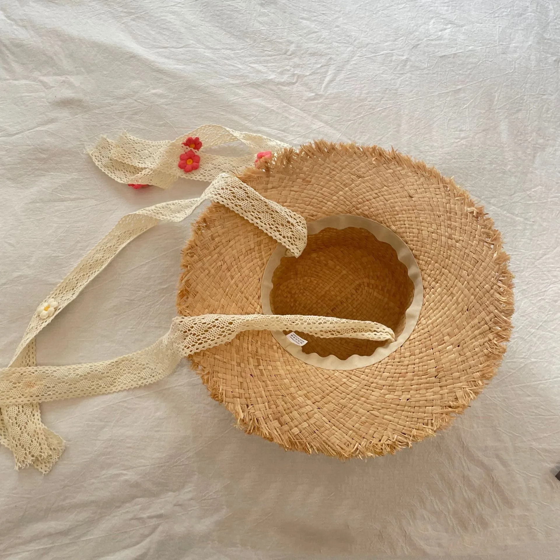 2023 Girls Spring and Summer New Sun Hat Children UV Protection Flower Lace with Large Eaves Straw Hat enlarge