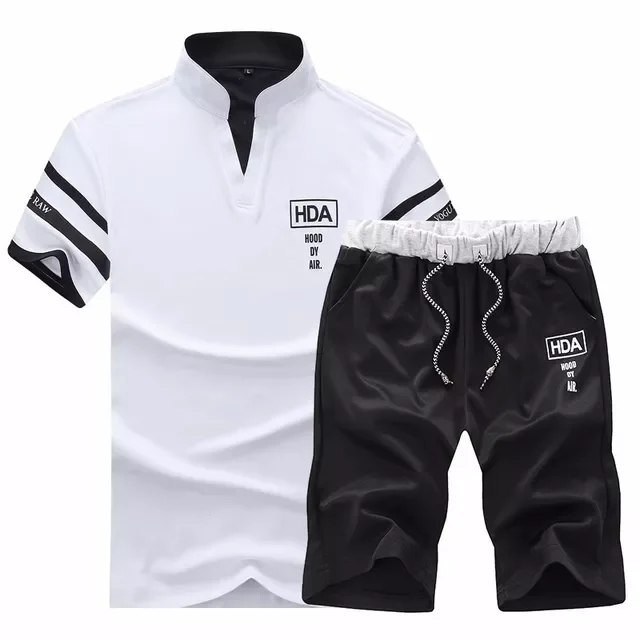 

NEW IN Tracksuit 2 Piece Set Summer Ice Silk T-shirt+Shorts Printed Gym Fitness Jogger Sport Suit Casual Fashion Male Clothing
