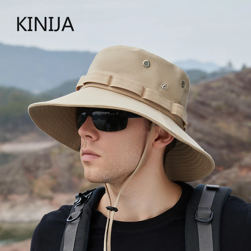 New Summer Mesh Bucket Hat Breathable Outdoor Fisherman Hat Fishing Climbing Hiking Hat Sun Cap Foldable Adjustable Panama Hat