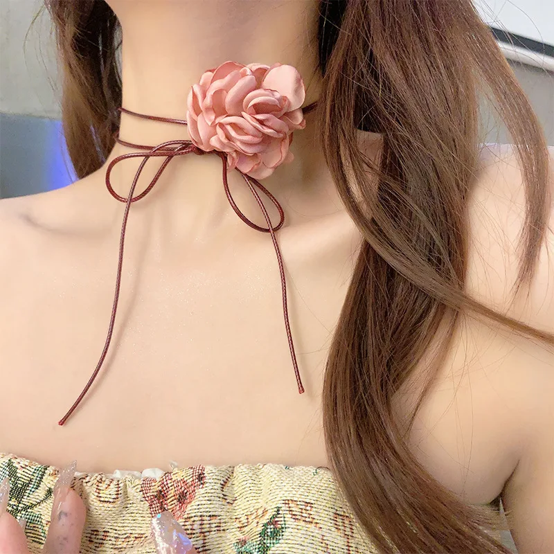 Korean Fashion 5 Colors Rose Flower Clavicle Chain Necklace For Women Adjustable Party Wedding Choker Girl Jewelry Necklace Gift