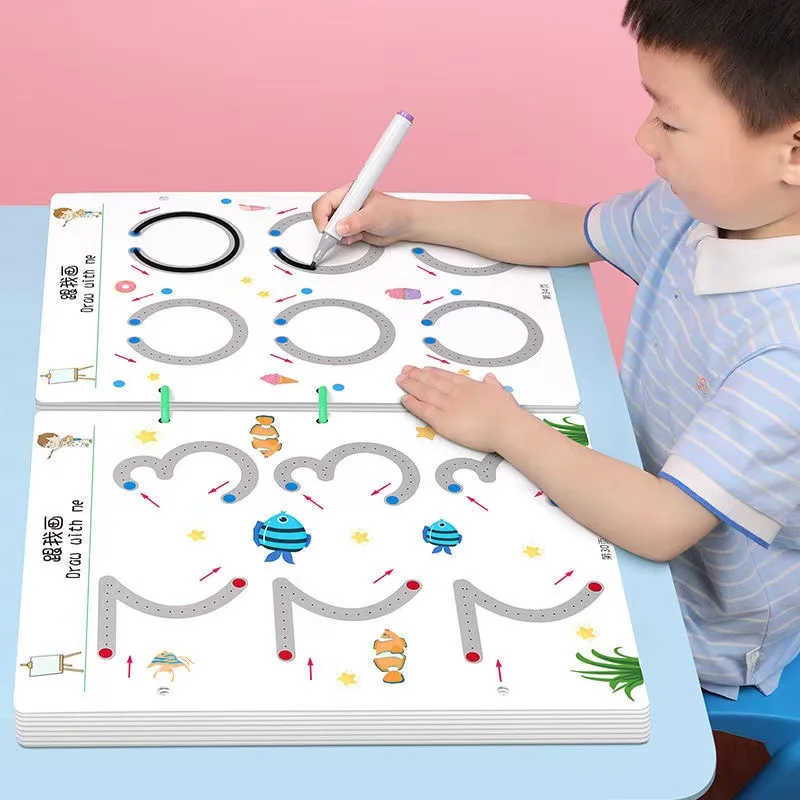 

136Page Children Montessori Drawing Toy Pen Control Training Color Shape Math Match Game Set Toddler Learning Educational Toy