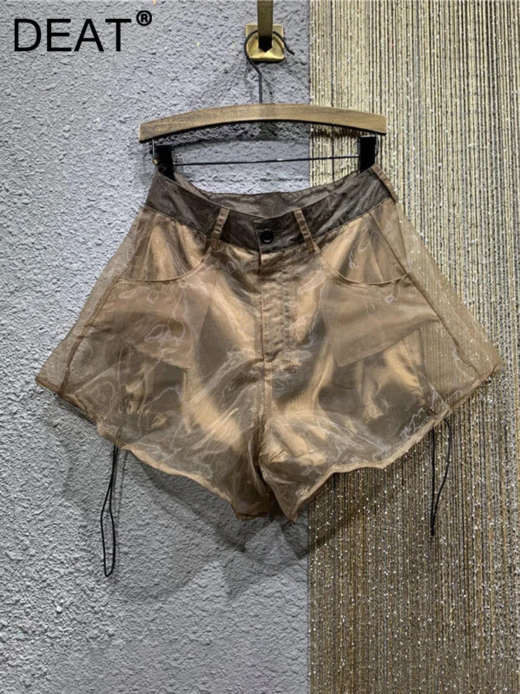 

Шорты женские сетчатые в стиле пэчворк, с завышенной талией