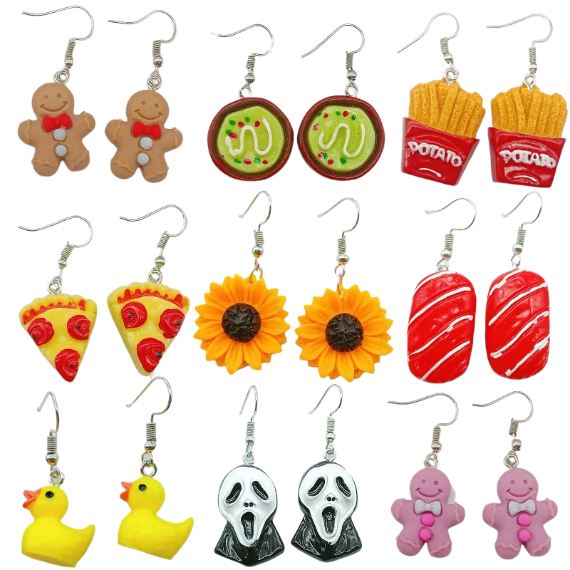 

Earring For Women Resin Drop Custom Made Handmade Cute Girls Sweet Gift Cookies Macaron Cake Food Donuts