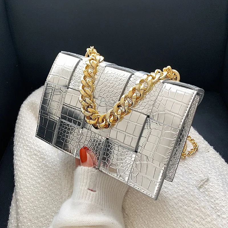 

Crossbody Bags for Women 2022 New Luxury Handbags Fashion Leather Woman Shoulder Bag Chain Woven Stone Print Small Square Bags
