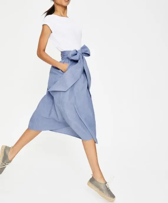 

Женская однотонная трапециевидная юбка из хлопка на шнуровке, новая Универсальная