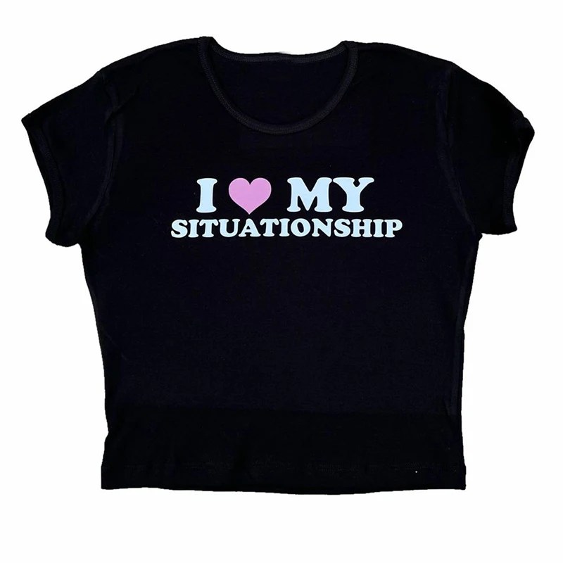 

90s Y2K Harajuku Gothic Crop top O-neck Short Sleeve T-shirts Letter Punk clothes shirt vintage clothing tee emo