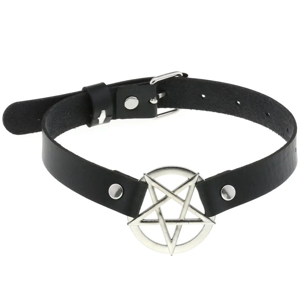 

Woman Pentagram Punk Choker Black Pu Leather Collar For Girl Goth Necklace Star Neck Strap Cosplay Chocker Gothic Accessories