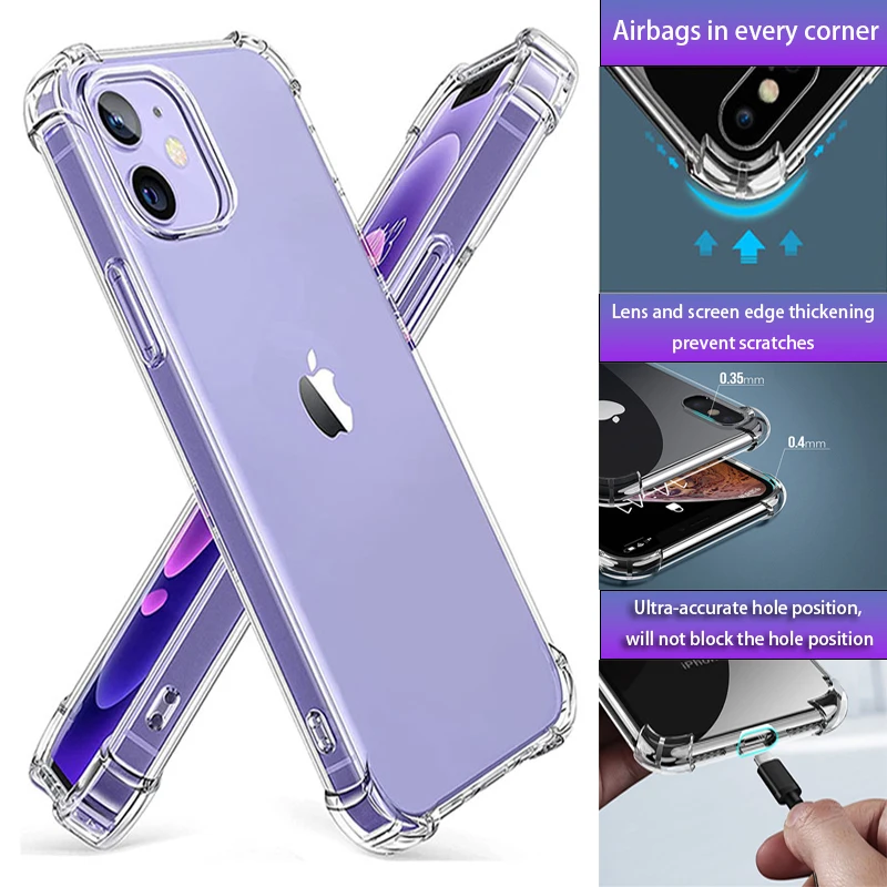 

Clear Shockproof Phone Case For iPhone 14 13 12 11 Pro Max XS Max X XR 8 7 6 6S Plus SE 2022 14 13 Mini Silicone Case Back Cover