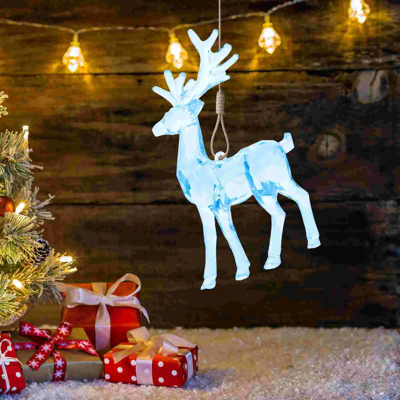 

Christmas Couple Deer Figurines Acrylic Reindeer Statue Clear Standing Elk Sculpture Collectible Xmas Tree Decor Blue