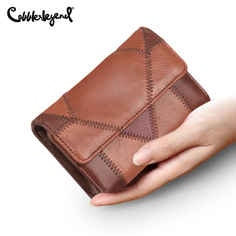 Cobbler Legend Women's Wallet Made of Genuine Leather Wallet Short Coin Purse Ladies Stitching Leather Folding Card Card Holder