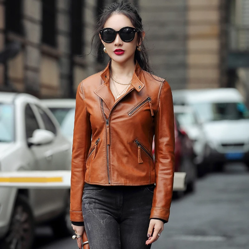 

2023 Демисезонная женская куртка из натуральной кожи, Женское пальто из овчины, мотоциклетная куртка, женские пальто, одежда OT2070WPY134