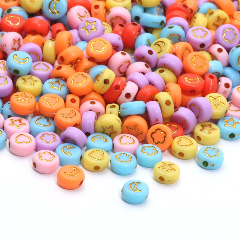 7 мм 100 шт. разноцветные плоские круглые бусины смешанные звезды цветы сердце