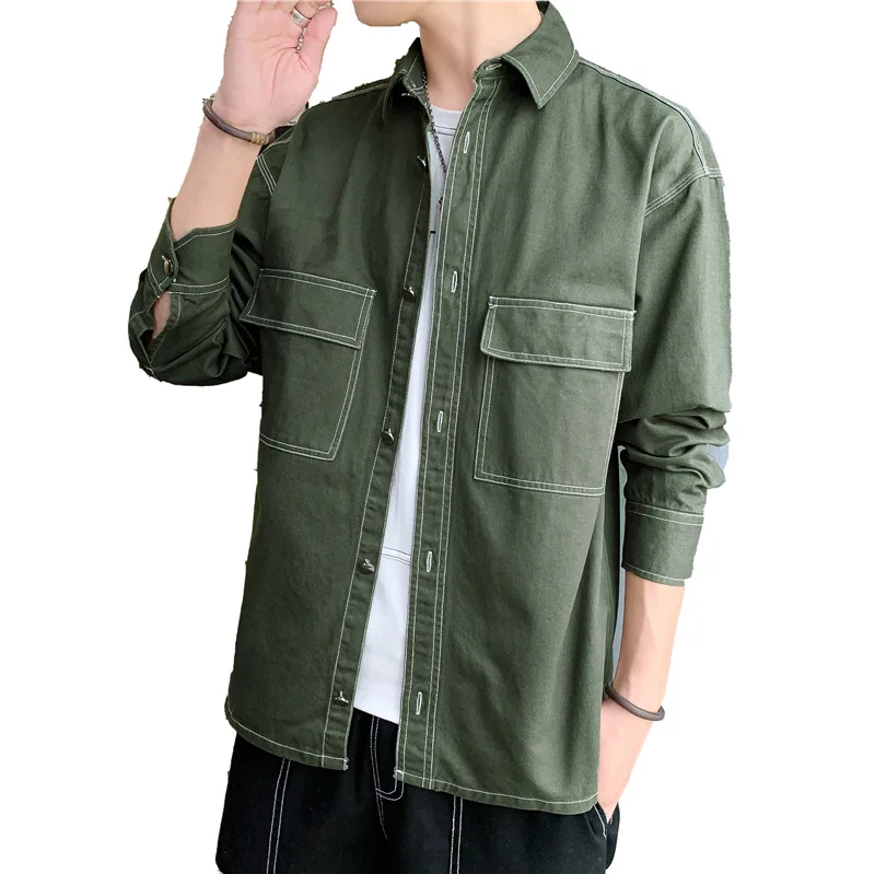 Men's shirt long sleeve spring and autumn leisure handsome clothes on the summer port wind day shirt tide brand overalls