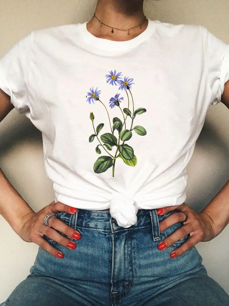 

Plant Flower Trend 90s Short Sleeve Casual T-shirts Women Graphic Tee Summer T Clothing Print Fashion Female Clothes
