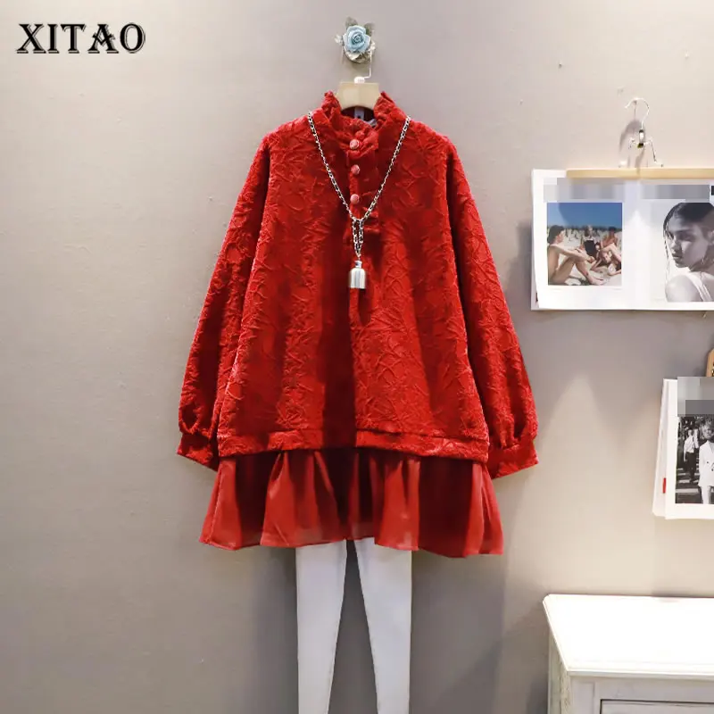 

XITAO Solid Casual Pullover Dress Women Loose Half High Collar Full Sleeve Dress 2022 Spring New Personality Fashion GWJ3294