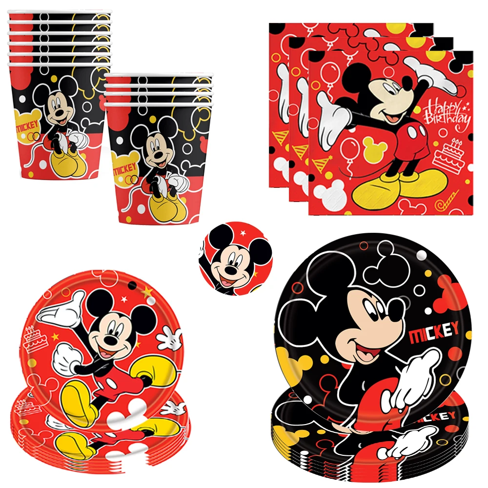 

8People Mickey Mouse Party Decoration Set Kids Birthday Disposable Tableware Supplies Cup Plate Napkins Baby Shower Party Favor