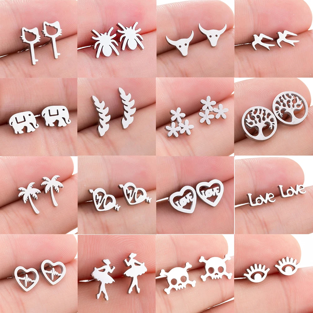 

Korean Style Small Animal Heart Stud Earrings For Women Surgical Steel Piercing Girl Earrings Fashion Jewelry Aretes De Mujer