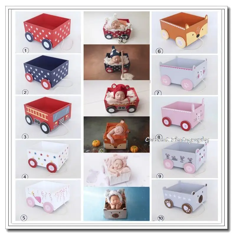 Hundred-day baby shooting props newborn photography studio photo theme wooden box container quadricycle