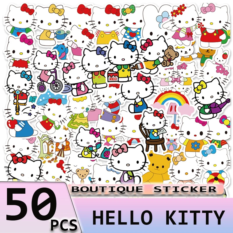 

50PCS Sanrio Hello Kitty Stickers Cute Kuromi Kawaii for Laptop Car Mobile Phone Guitar Trunk Table Waterproof Sticker Toys