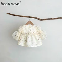 freely move new baby girls summer romper floral lace mesh romper dress puff long sleeve baby girl clothes sisters loaded