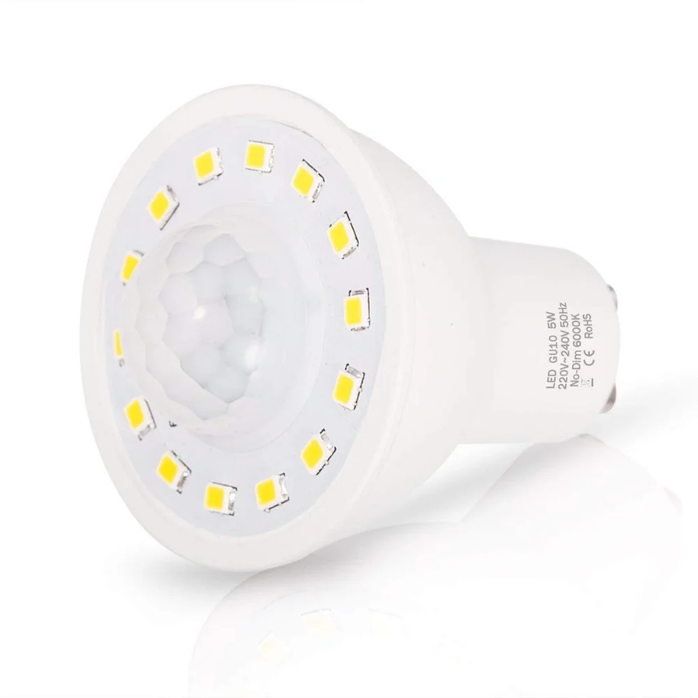 

PIR Motion Sensor Light GU10 LED Bulbs 5W,50W Equivalent Cold Warm White 6000K for Stairs Garage Corridor Walkway Hallway