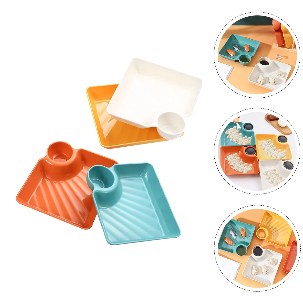

4Pcs Sushi Dipping Bowls Seasoning Plate Ceramic Dumpling Plate Appetizer Dish Fruit Plate Sauce Dish