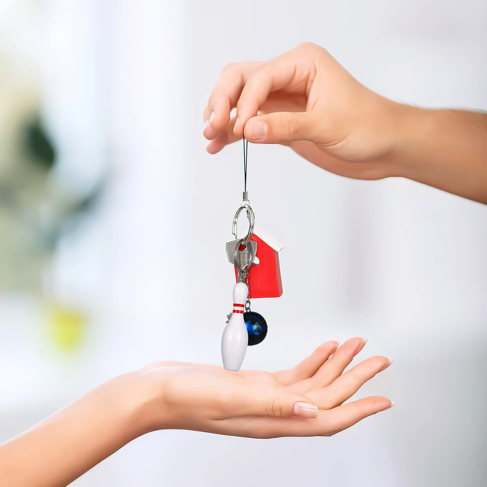 

10 Pcs Gift Bowling Ball Pin Charm Keychains Car Keys Pendant Mens Holder Stainless Steel Rings Man Men's Pendants