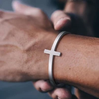 2022 cross bangle for women men glossy stainless steel stacking cuff bracelet unisex religious faith jewelry wholesale bulk