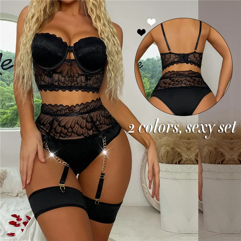 

2023 Simple Design Backless Open Lingerie Set Lace Up Bandage Exotic Sets Mesh Transparent Female Lingerie Set